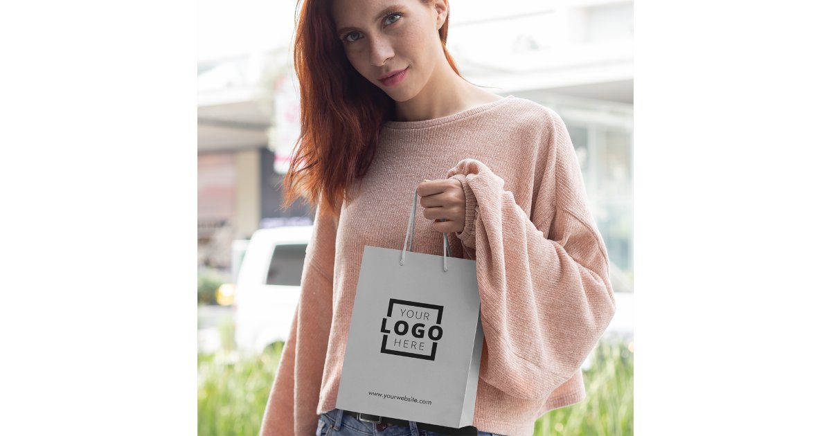 Custom Corporate Logo Business Promotional Grey Medium Gift Bag | Zazzle