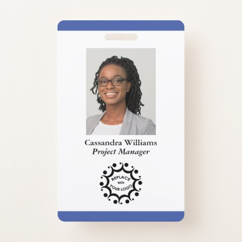 Custom Corporate Logo  Headshot Employee Blue Badge