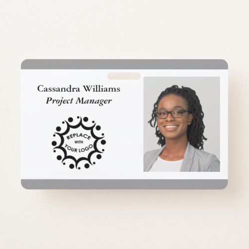 Custom Corporate Logo  Headshot Gray Badge