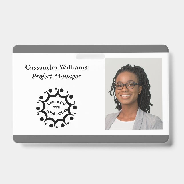 Custom Corporate Logo & Headshot Medium Gray Badge (Front)