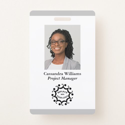 Custom Corporate Logo  Photo Employee Light Gray Badge