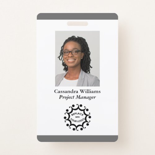 Custom Corporate Logo  Photo Employee Medium Gray Badge