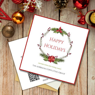 Custom Corporate Logo QR Code Christmas Wreath Holiday Card