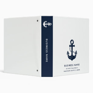 Custom Corporate Nautical Navy Blue Anchor Design 3 Ring Binder