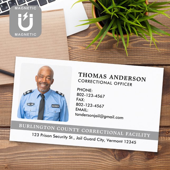 Custom Correctional Officer Photo Prison Guard Business Card Magnet (Creator Uploaded)