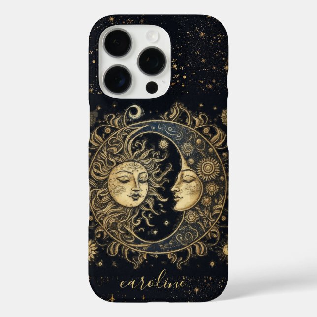 Custom Cosmic Celestial Gold Black Sun Moon Stars  Case-Mate iPhone Case (Back)