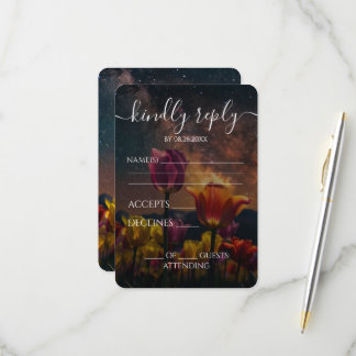 Custom Cosmic Tulips Wedding RSVP Card