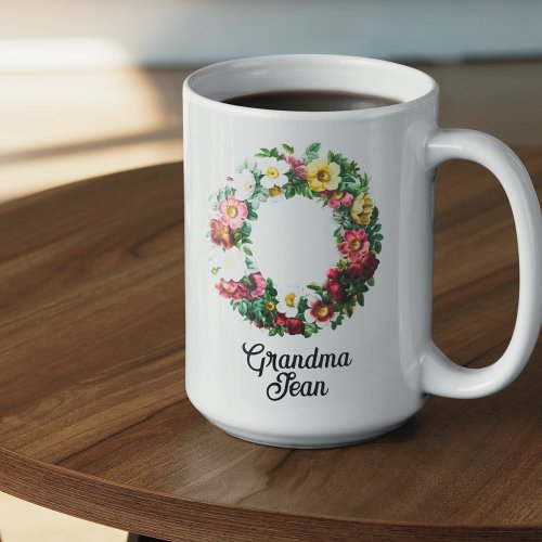 Custom Cottagecore Name Mug Floral Wreath