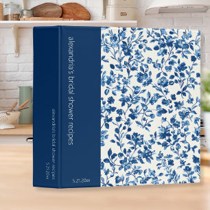 Custom Country Blue Floral Bridal Shower Recipe 3 Ring Binder