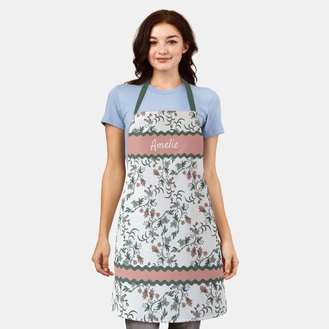 Custom Country Cottage Garden Floral Art Pattern Apron (Worn)