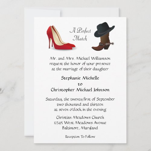 Custom Country Cowboy Boots High Heels Wedding Personalized Invites