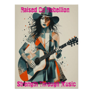 Custom Country Girl Guitarist Art Inspirational Poster