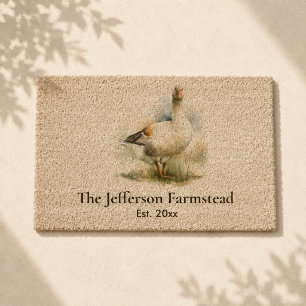 Custom Country Meadow Goose Watercolor Painting Fiber Doormat