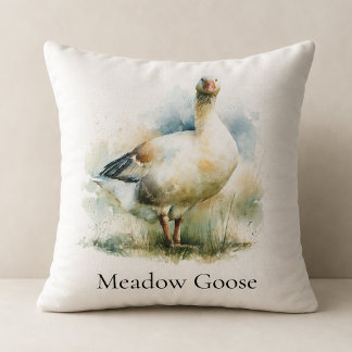 Custom Country Meadow Goose Watercolor Painting Throw Pillow