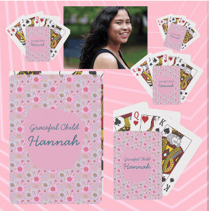 Custom Country Pink & White Daisy Pattern Painting Poker Cards