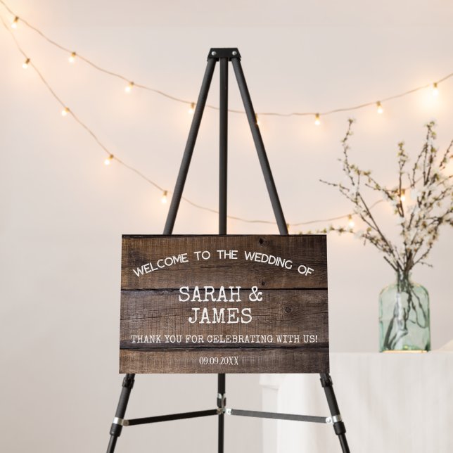 Custom Country Rustic Wood Wedding Welcome  Foam Board (In Situ (Stand))