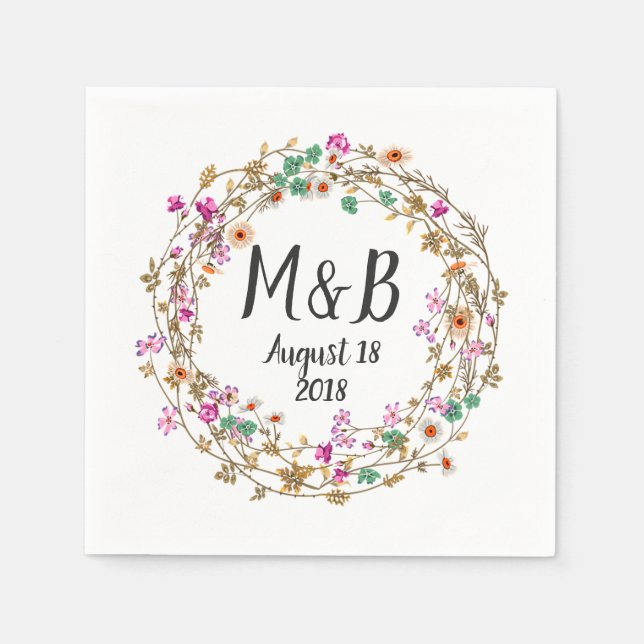 Custom Country Style Floral Wreath Art Motif Napkins (Front)