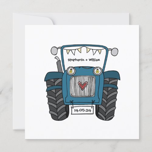 Custom Country Wedding Blue Tractor Evening Invitation