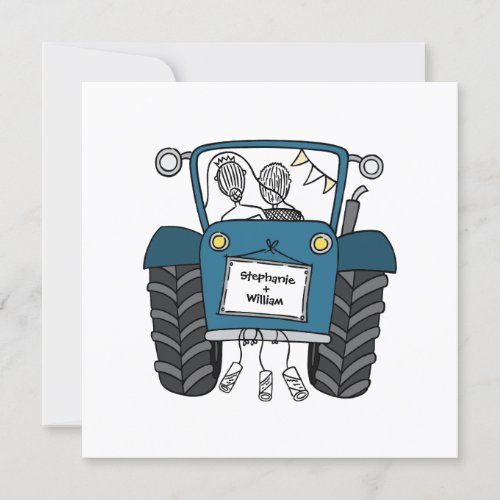 Custom Country Wedding Blue Tractor Evening  Invitation