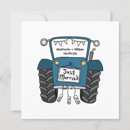 Custom Country Wedding Blue Tractor Invitation