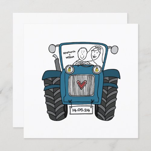 Custom Country Wedding Blue Tractor Invitation