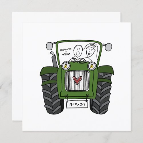 Custom Country Wedding Green Tractor Evening  Invitation