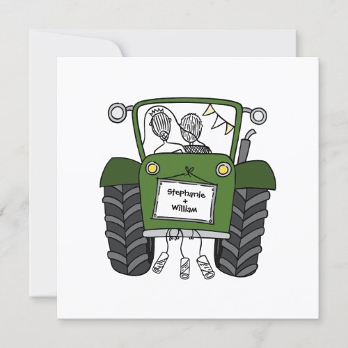 Custom Country Wedding Green Tractor Evening  Invitation
