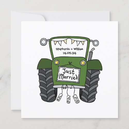 Custom Country Wedding Green Tractor Invitation
