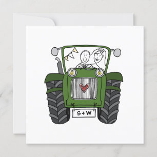 Custom Country Wedding Green Tractor Invitation