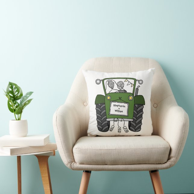 Custom Country Wedding Green Tractor Throw Pillow (Chair)