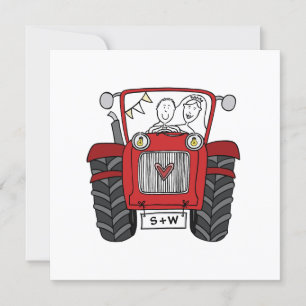 Custom Country Wedding Red Tractor Evening Invitation