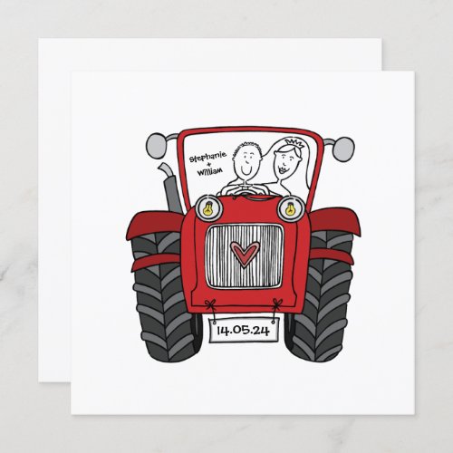 Custom Country Wedding Red Tractor Evening  Invitation