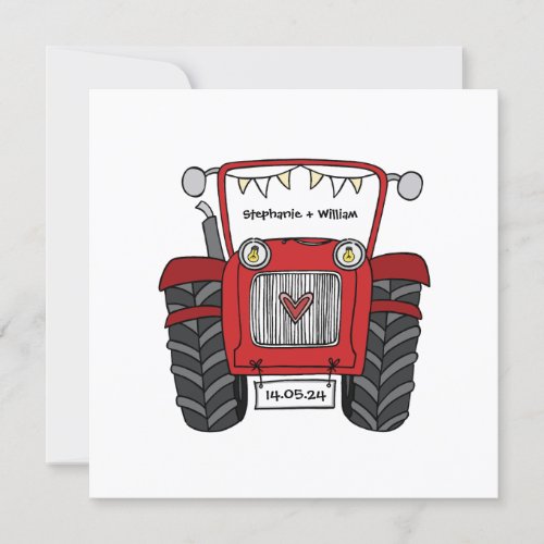 Custom Country Wedding Red Tractor Evening Invitation