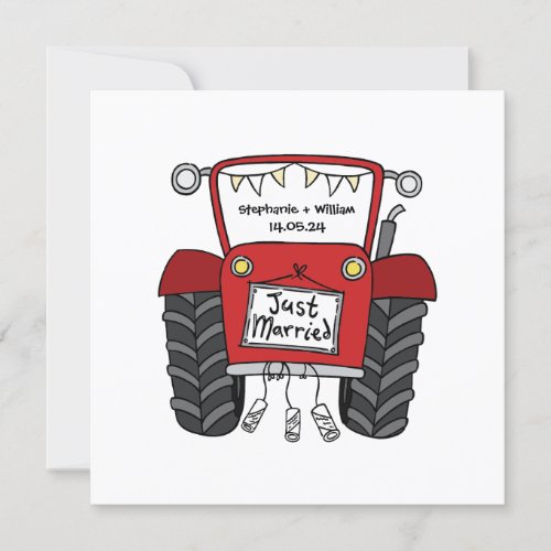 Custom Country Wedding Red Tractor Invitation