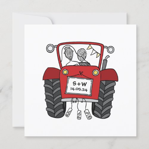 Custom Country Wedding Red Tractor Invitation