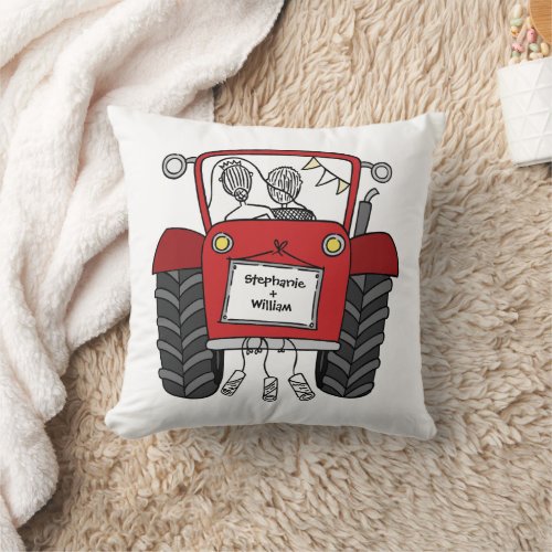 Custom Country Wedding Red Tractor Throw Pillow