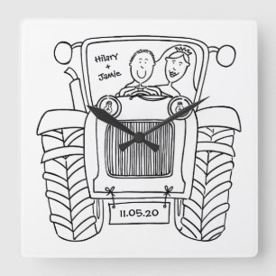 Custom Country Wedding Tractor Acrylic Wall Clock