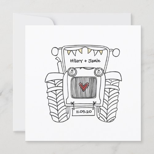 Custom Country Wedding Tractor Evening Invitation