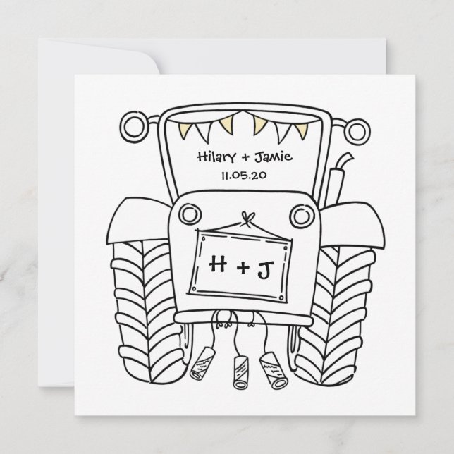 Custom Country Wedding Tractor Invitation (Front)