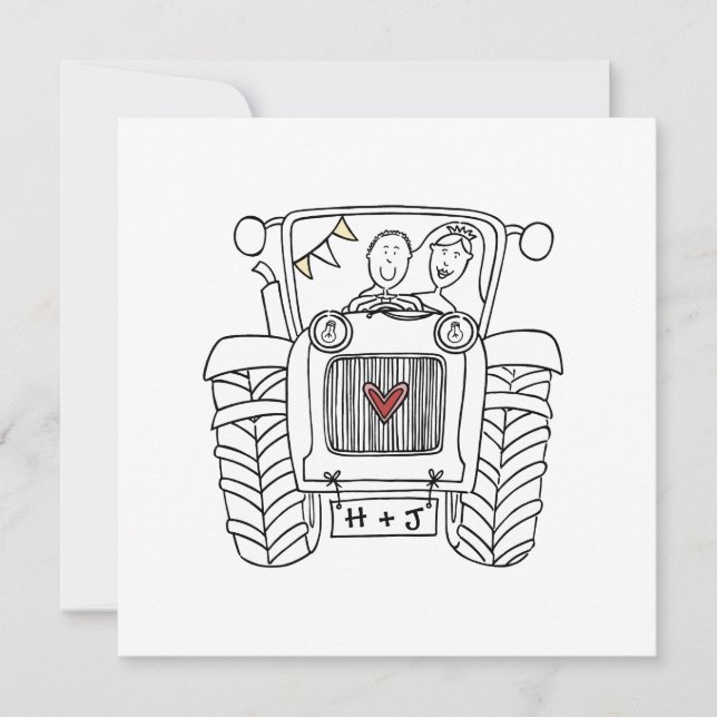 Custom Country Wedding Tractor Invitation (Front)