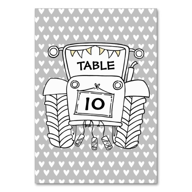 Custom Country Wedding Tractor Table Number (Front)