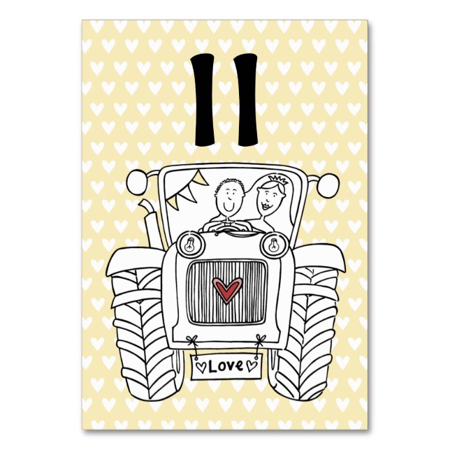 Custom Country Wedding Tractor Table Number (Front)