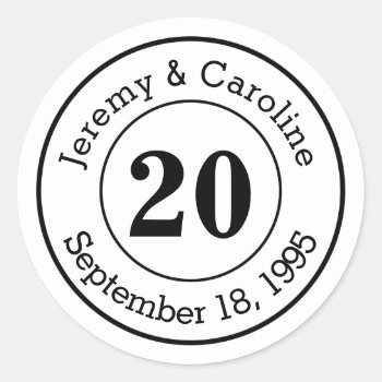 Custom Couple 20th Wedding Anniversary Modern Classic Round Sticker by PartyHearty at Zazzle