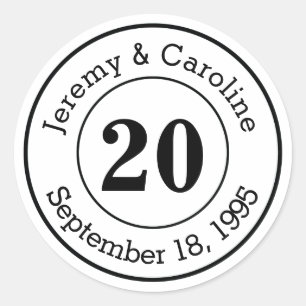 Custom Couple 20th Wedding Anniversary Modern Classic Round Sticker