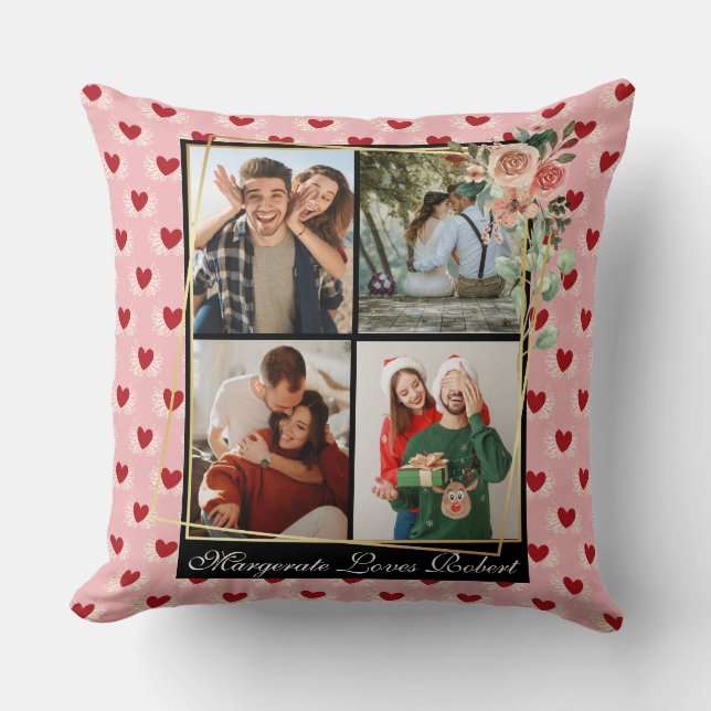 Custom Couple 4 Photo Modern Chic Stylish Elegant Throw Pillow (Front)