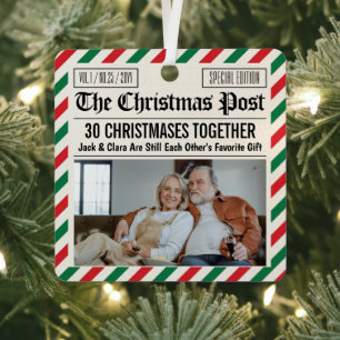Custom Couple Anniversary Gift Christmas Newspaper Metal Ornament