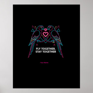 Custom Couple Anniversary Neon Parrots Winter Hood Poster