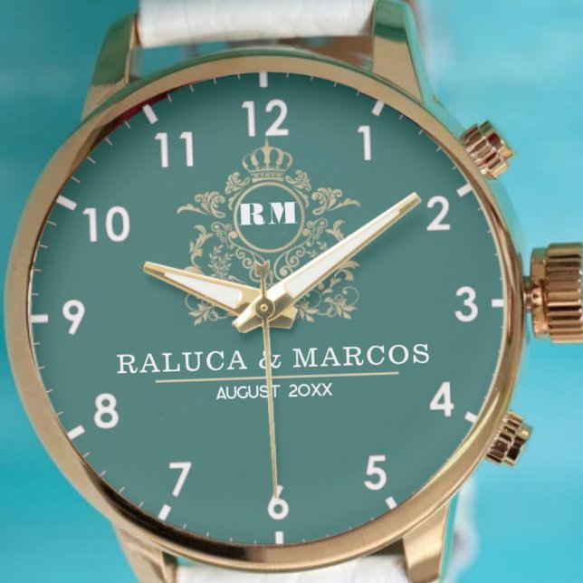 Custom couple floral names monogram  green watch (Creator Uploaded)