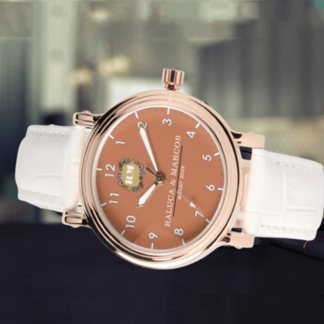 Custom couple floral names monogram orange watch (Creator Uploaded)