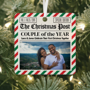 Custom Couple Gift Our First Christmas Newspaper Metal Ornament